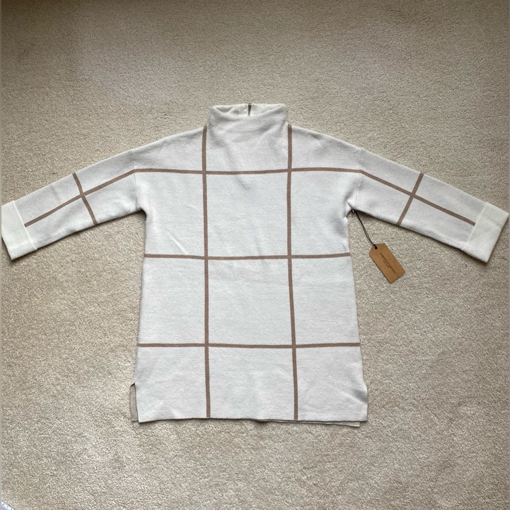 NWT Soft Mock-neck Cream and Brown Sweater